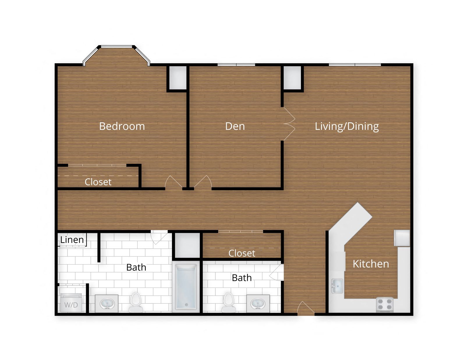 Floor plan for 2 beds, 1.5 baths, 1026 sqft
